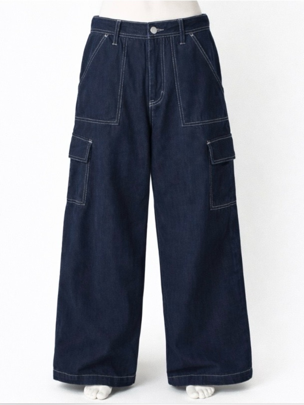 Wide Leg Cargo Pants Y2K Utility Navy Skater Medium Streetwear